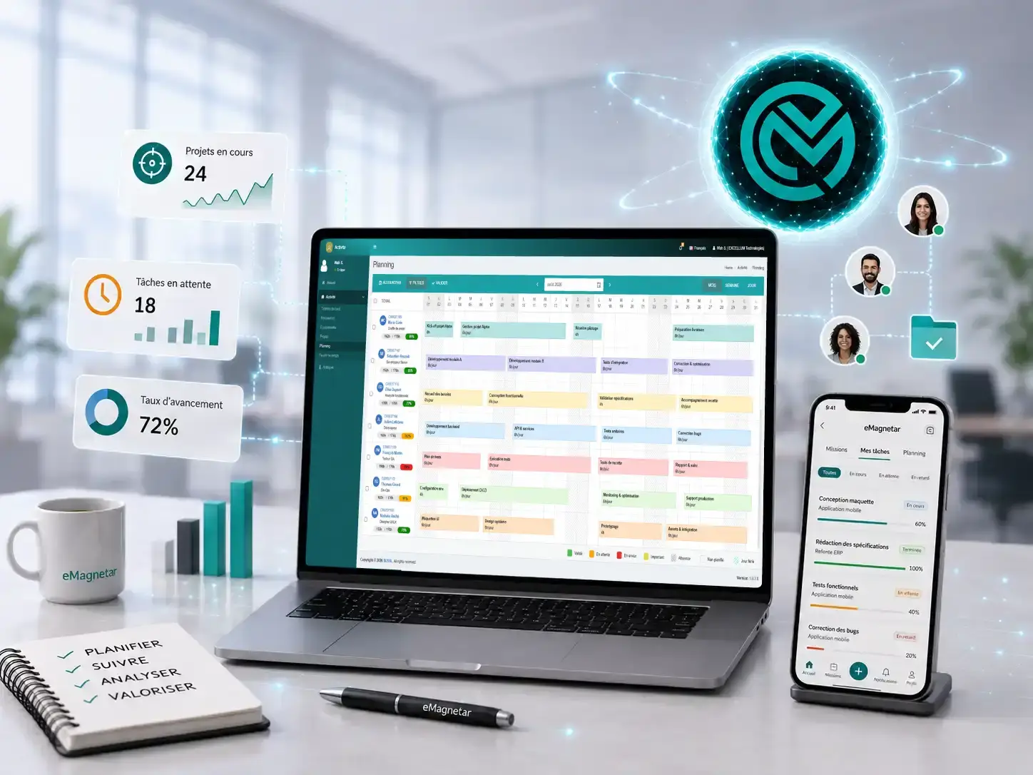 Interface ERP eMagnetar – module Ventes avec CRM et analytics