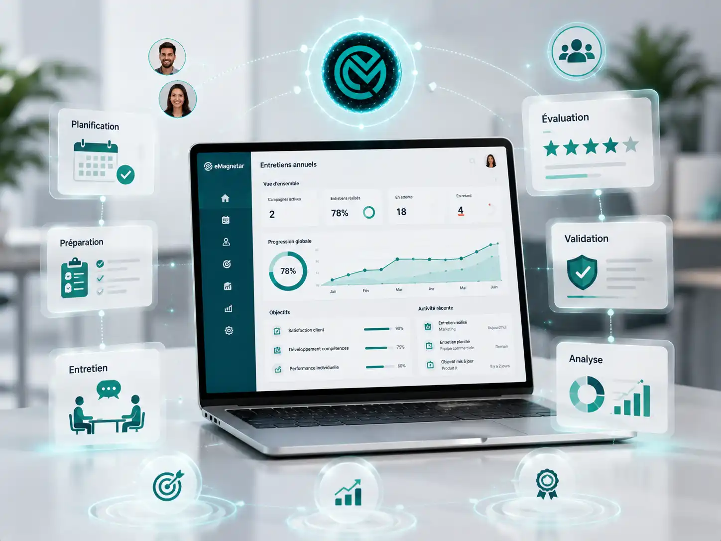 Interface ERP eMagnetar – module Ventes avec CRM et analytics